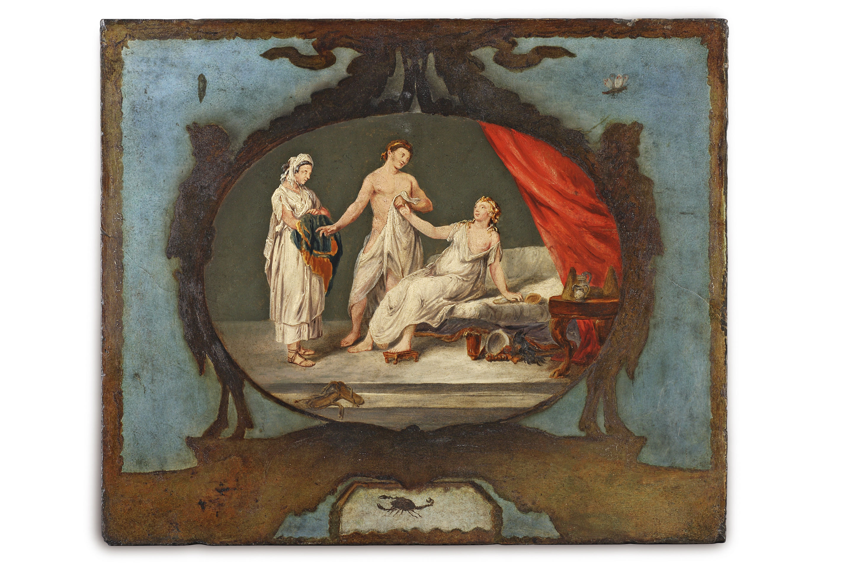 A Neo Classical Oval Oil on Marble Panel